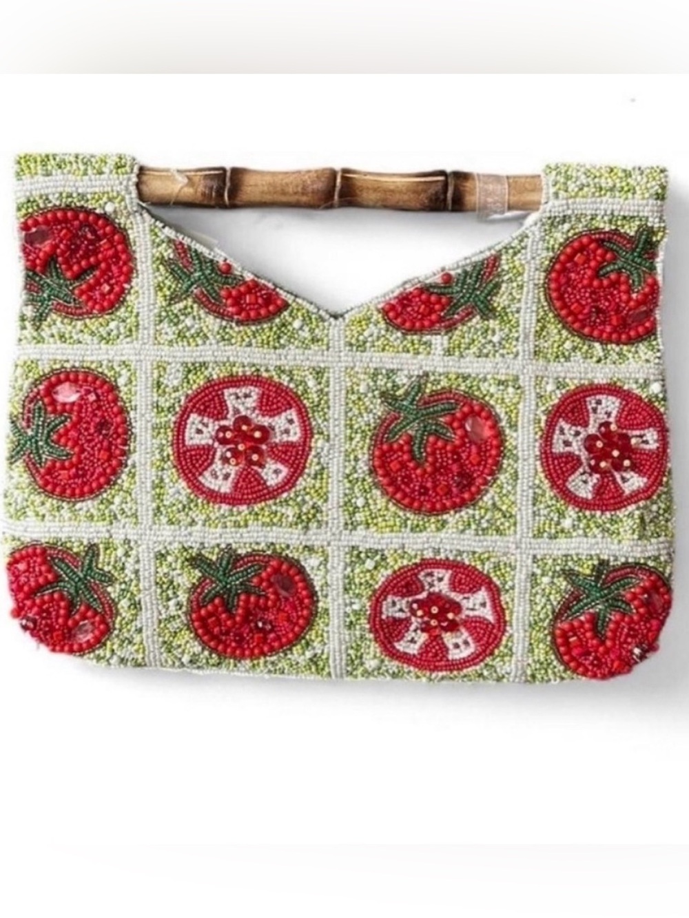 Handcrafted in India Embroidered Beaded Tomato Clutch Whimsical Artisanal Purse